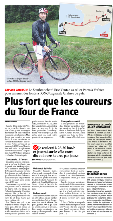 Le Nouvelliste - Un cycliste fait un exploit en faveur de Graines de Paix - 27 Juillet 2016